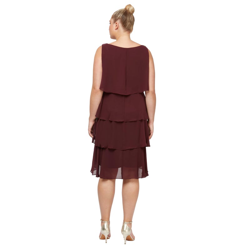 S.L. Fashions Women's Plus-Size Solid Multi-Tier Embellished Shoulder Dress, Fig, 20W - Image 2